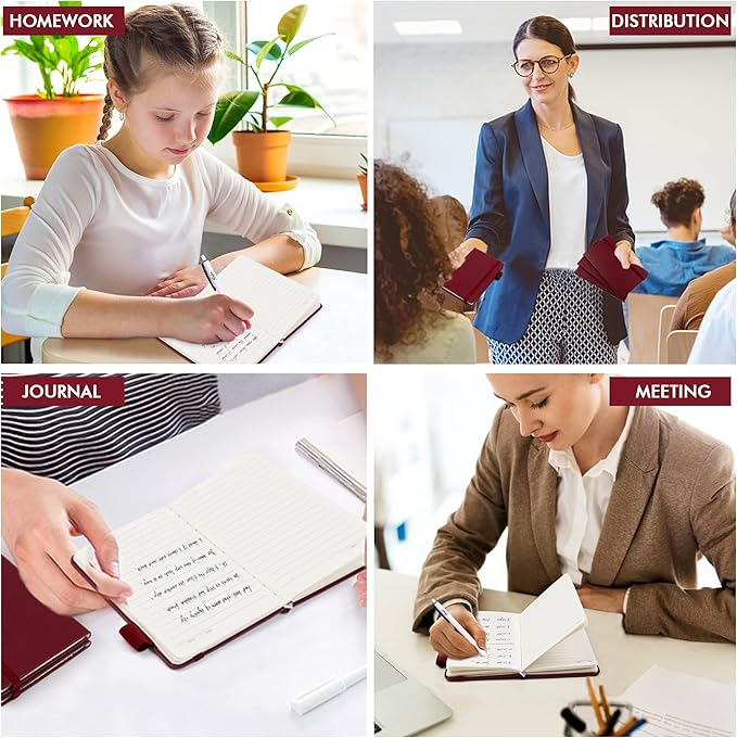 6 Pack Pocket Mini Notebooks Bulk, Feela Small Cute Memo Notepads Hardcover College Ruled Lined Journals with Pen Holder for School Business Work, with 6 Black Pens, 3.5”x 5.5”, A6, Wine