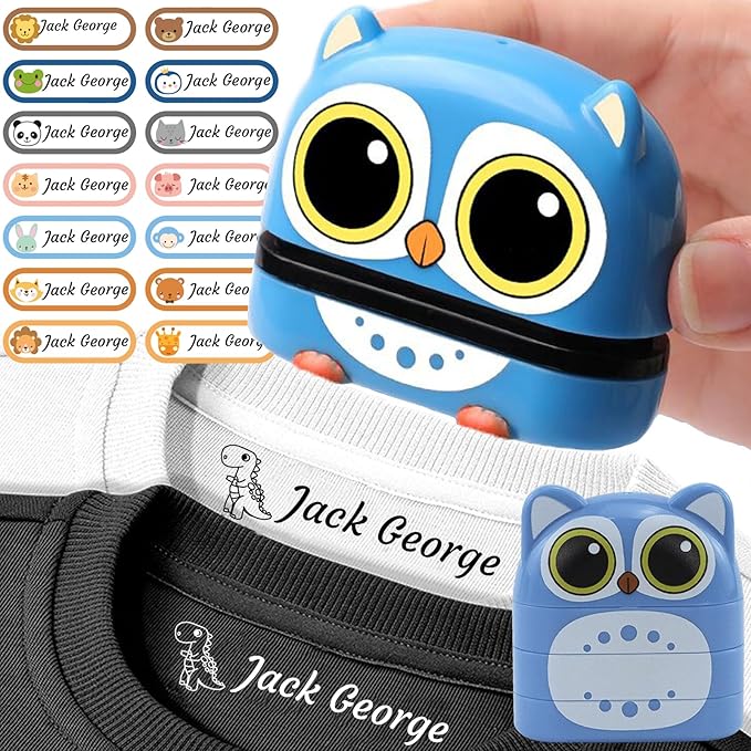 Cstmname Name Stamp for Clothing Kids, Waterproof, Double Sided Custom Name Stampfor Kids Clothes (White + Black Ink)
