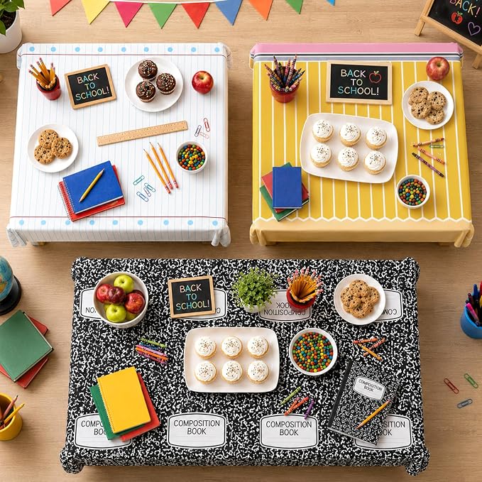 Back to School Supplies, 3PCS Back to School Tablecloths Large Disposable Rectangular Table Cover for Preschool Kindergarten First Day of School Decorations