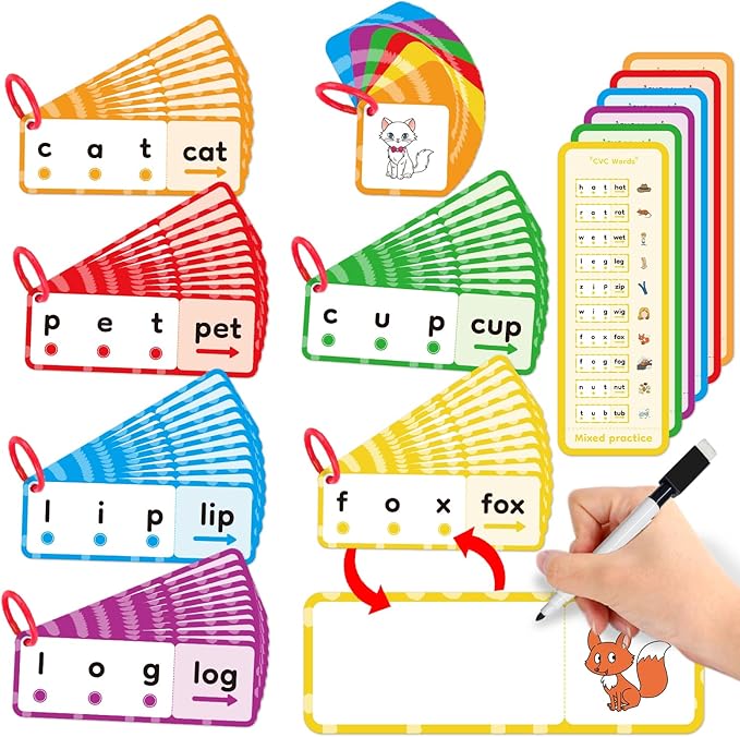 Kasfalci CVC Word Games, Flash Cards, Phonics and Speech Therapy Toys for Toddlers and Kids - Learn to Read, Spelling and Reading Learning Activities - Kindergarten Preschool Educational Toy