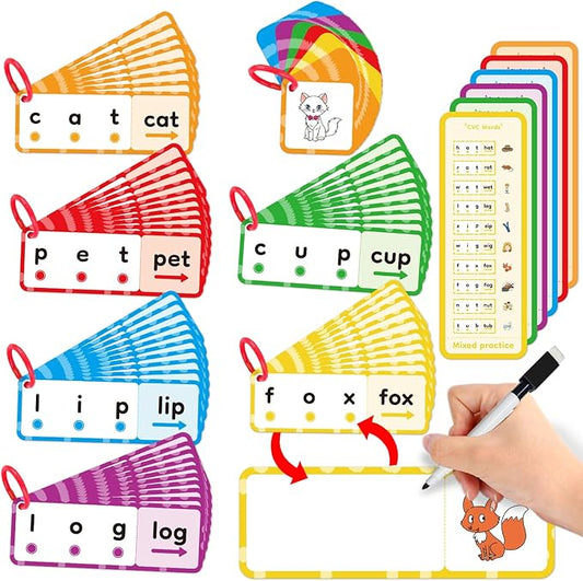 Kasfalci CVC Word Games, Flash Cards, Phonics and Speech Therapy Toys for Toddlers and Kids - Learn to Read, Spelling and Reading Learning Activities - Kindergarten Preschool Educational Toy