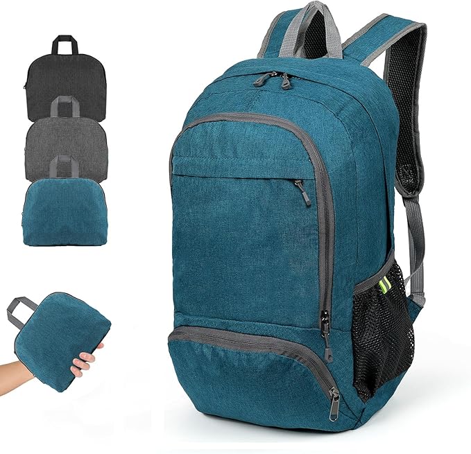 TANTOMI Ultra Lightweight Packable Backpack 25L - Foldable Hiking Daypack for Travel, Durable Camping Sports Bag & Carry On Essentials - Teal Blue