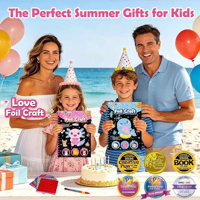 FUNNYB&G Foil Art Craft Kit for Girls 4-10 Years Old: Mess-Free & No-Glue, Create 16 Sparkly Cute Pet Pictures – Perfect Travel Toy & Birthday Gift for Kids（Cute Pet）
