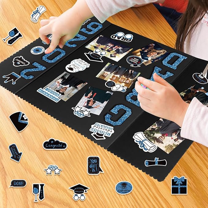 MiniInflat 4 Set 2026 Graduation Picture Trifold Poster Board Double-sided Foldable Photo Display Board Graduation Decoration for Class of 2026 High School College DIY Craft(Blue,24 x 16 Inches)