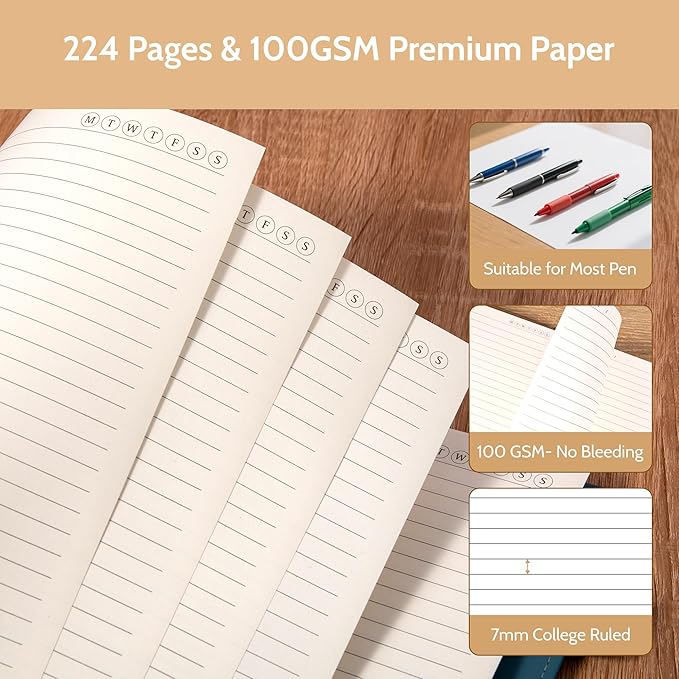 Yoment Leather Notebooks for Work Refillable 224 Page Lined Journal for Men, 100 GSM Thick 5 Subject Notebook with Removable Dividers Tabs Hardcover Notebook for School Note Taking 6.1 x 8.3,Black