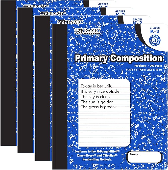 BAZIC PRODUCTS Primary Composition Book, 100 Sheets, Grades K-2