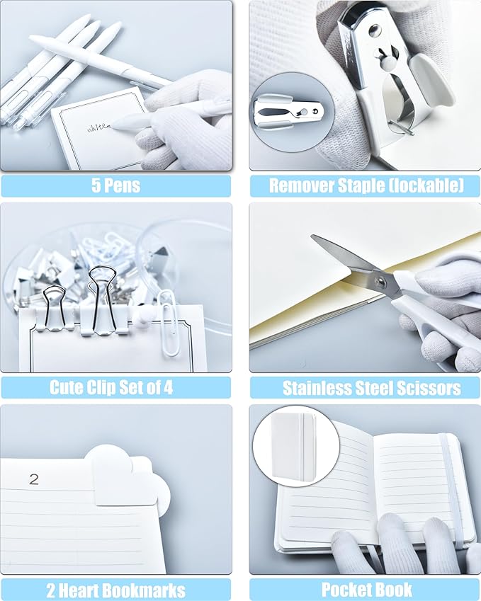 LXEVIHK White Desk Accessories, Office Supplies 360°Pen Holder Desk Organizers, With Tape Dispenser, Stapler, Staple Remover, Ect, Infuse Your Space With Porcelain Serenity, Back to School