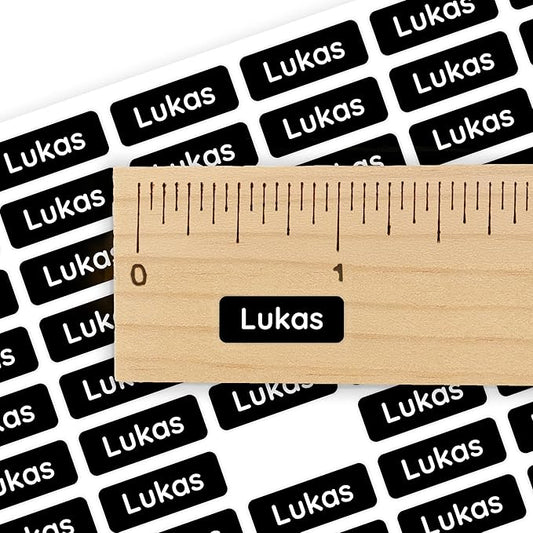Mini Name Labels (175) - Custom Personalized Name Labels for Labeling Tiny Items, Washer and Dryer-Safe Waterproof Labels for Daycare, Preschool, and School - Black/White