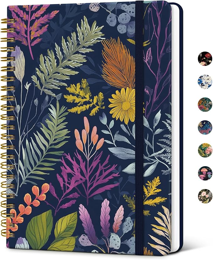 Taja Lined Spiral Notebook Journal for Women A5(5.8" × 8.3"), Cute Hardcover Notebook for Work, School & Note Taking, Pretty College Ruled Journal for Writing, 140 Pages， Flourish Foliage