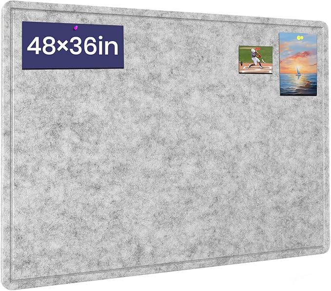 Large Bulletin Board - 48 X 36 inches Decorative Felt Pin Board - 4' x 3' Cork Board Alternative for Wall - Foldable Photo Board Self-Adhesive Vision Board Prayer Board with 30 Pushpins - Silver Gray