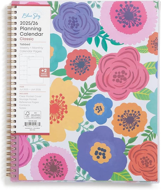Blue Sky 2025-2026 Weekly and Monthly Academic Year Planner Calendar, July 2025 - June 2026, 8.5" x 11", Flexible Cover, Wirebound, Storage Pocket, Laminated Tabs, Mahalo