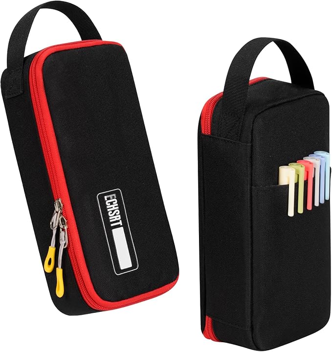 ECHSRT Large Capacity Pencil Case with Hidden Pocket, 1200D Oxford Fabric Zipper Pencil Pouch with Handle, Multi-Pocket Stationery Organizer for Office, College, Travel and Daily Carry, Black