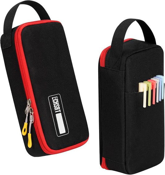 ECHSRT Large Capacity Pencil Case with Hidden Pocket, 1200D Oxford Fabric Zipper Pencil Pouch with Handle, Multi-Pocket Stationery Organizer for Office, College, Travel and Daily Carry, Black