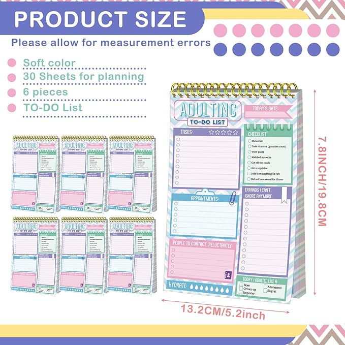 Glenmal 6 Pack to Do List Notepad Undated to Do List Notebook Daily Planner Notepad 180 Sheets for Adult Student Office School Home Supplies 7.8 x 5.2 Inch(Light,Light Color)