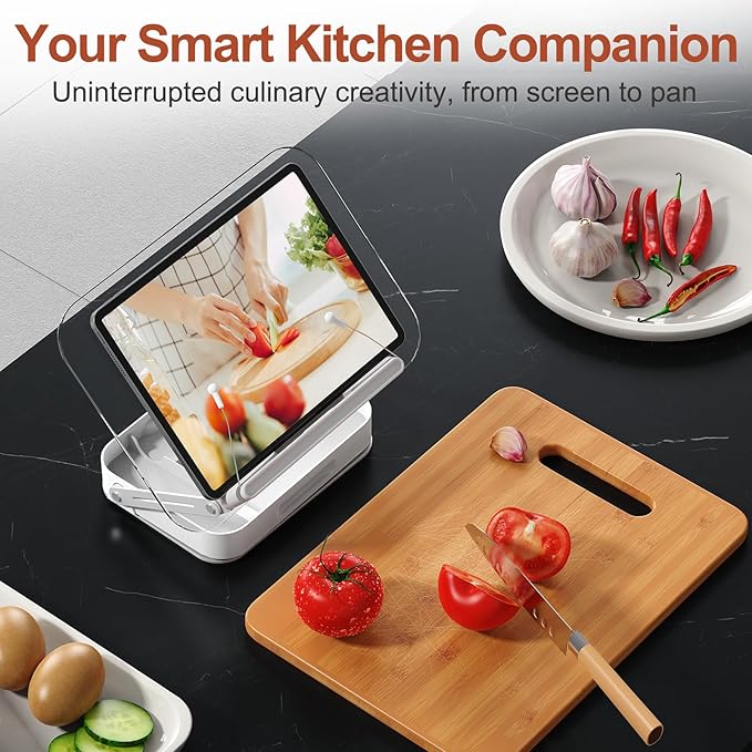 Acrylic Book Stand with Storage, Adjustable Book Holder for Reading with 360° Rotating Bases, Foldable Desktop Riser Stand, Elastic Clips for Cookbook Recipe Magazines Tablets, Laptops (Clear)