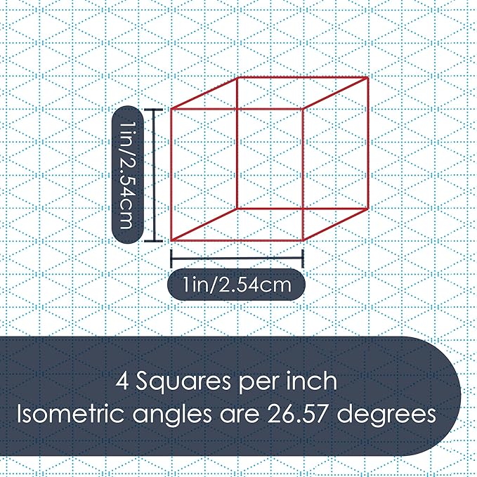 GeekNavy 8.5" x 11" Isometric Graph Paper 50 Sheets Portrait - 0.25" Grid, Non-photo Blue, High Brightness, Drafting, Engineering, Art, 3D Design (3-Pack)