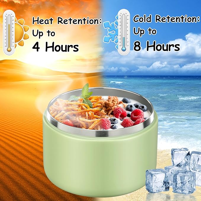 Pawtong 12oz Insulated Vacuum Food Jar with Buckle Lid Wide Mouth Soup Thermo for Hot Food Kids Leakproof Stainless Steel Lunch Container- Green- 1Pack
