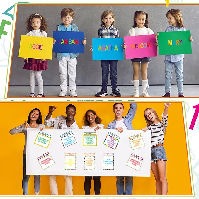 PerKoop 36 Sheets Science Fair Board Poster Boards Supplies 24 Self Adhesive Presentation Subtitles 4 Science Fair Project Titles 8 Personalized Letter Sticker for Classroom(Rainbow Color)