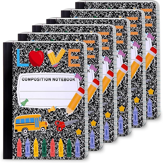 6 Pack Marble Composition Notebook Wide Ruled Pencil Preppy Composition Notebooks,Back to School Coquette Aesthetic Notebooks Perfect-bound 80 Pages (40 Sheets) 9.75x7.5 Inches