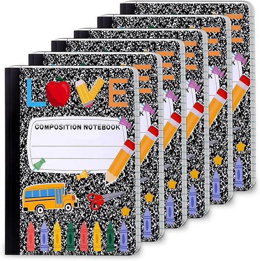 6 Pack Marble Composition Notebook Wide Ruled Pencil Preppy Composition Notebooks,Back to School Coquette Aesthetic Notebooks Perfect-bound 80 Pages (40 Sheets) 9.75x7.5 Inches