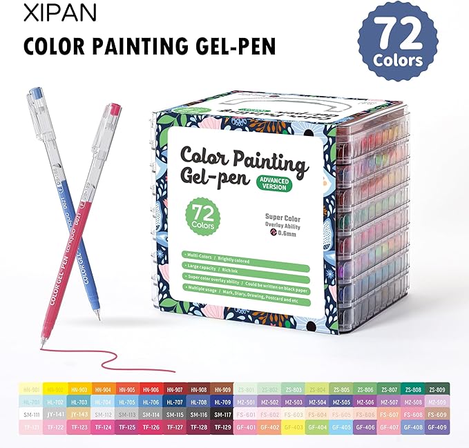 Acrylic Gel Pens for Coloring, 72 Pack Colored Gel Pens for Black Paper & White Paper, 0.6mm Fine Point Colorful Pens for Adult Drawing, Journaling, Note Taking, Doodling, Art Supplies
