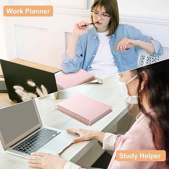 Yoment 2 Pack 5 Subject Notebook College Ruled, Hardcover Spiral Notebooks for Work School, B5 Multi Subject Notebook with Tabs Dividers, 240 Pages Lined Journal for Women Men, Pink&Pink