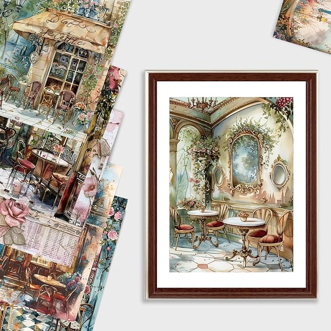 Scrapbook Paper,24 Sheets 6"x 6" Vintage Scrapbook Supplies,Single-Sided Pattern Decorative Cardstock Paper for Junk Journal,Card Making,DIY Album, Art Journaling,Decoupage Craft,Paris Cafeteria