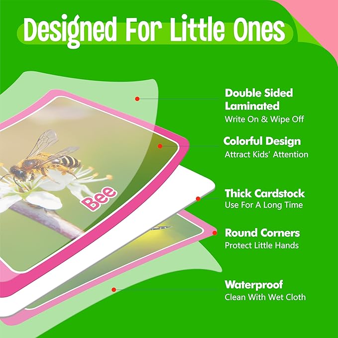 4 Flipbooks for Learning Words, Mini Book Set with Real Pictures, Vocabulary Builder to Learn Verbs, Nouns, Foods, Animals, Double Sided Printed Word Learning Flipbook, Early Educational Tool For Kids