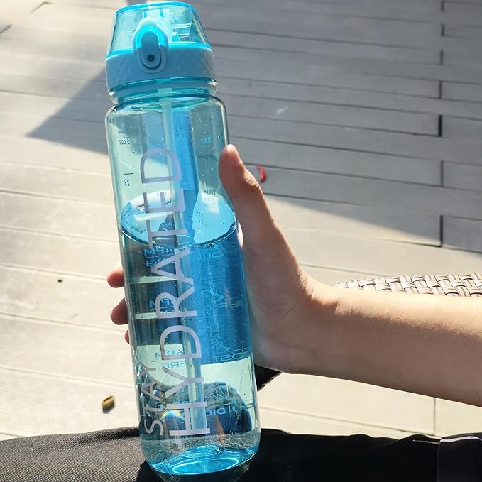 GOPPUS Clear Water Bottle With Straw 32oz Clear Sports Water Bottles Motivational with Time Marker Tritan BPA Free Clea Plastic Water Bottle Wide Mouth for Gym Travel Home School Office