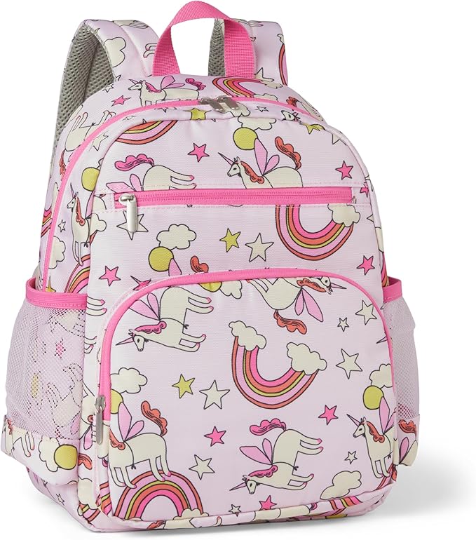Amazon Essentials Kids School Backpack with Multiple Storage Pockets, Durable Tear-Resistant Daypack for Books and Supplies, Pink