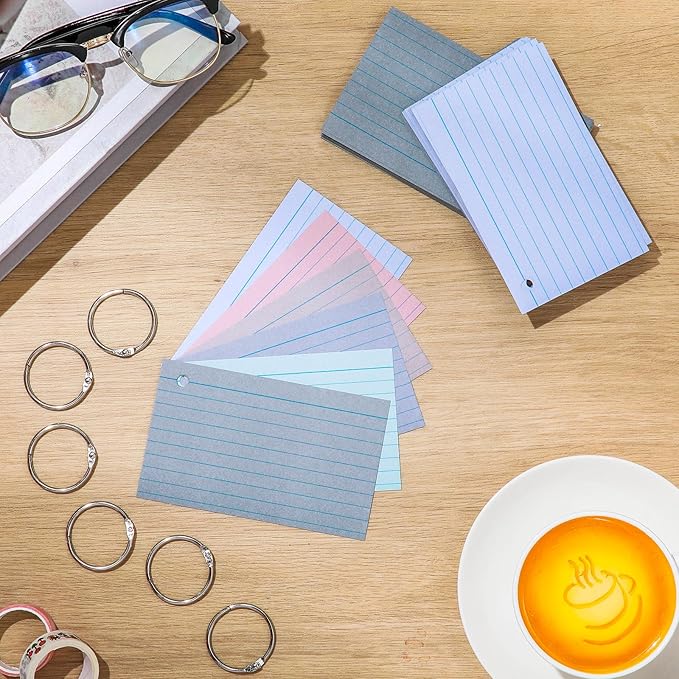 Epakh 300 Pieces Lined Index Cards 180 GSM Thick Flash Cards with Rings Notecards Punched Back to School for Studying Adults Home College Office(3 x 5 Inch,Vintage Color)