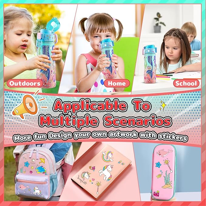 BOOH Decorate Your Own Water Bottle Kits for Girls, Mermaid Diamond Painting Toys & Friendship Bracelet, Fun Arts Crafts for Ages 4-6-8-10, Birthday Gifts Toys for Kids