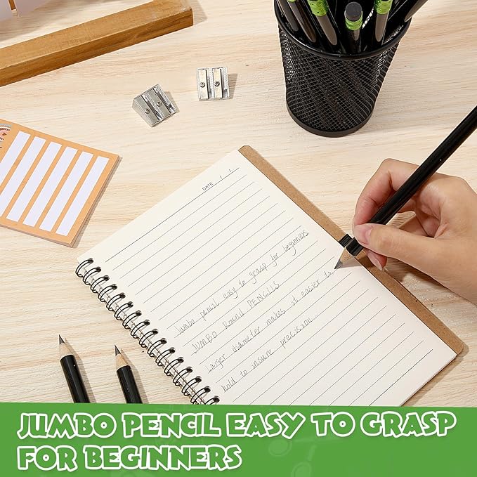Fainne 48 Pcs Fat Pencils Jumbo Big Thick Large Pencils and 3 Pieces Sharpeners for Kids Beginners Preschoolers Kindergarten School Office Supplies(Black,Round)