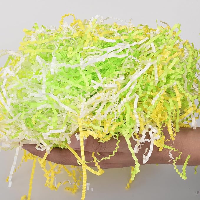 HALF CRESCEN Crinkle Cut Paper Shred Filler for Packing and Filling Gift Baskets (2 LB),Recyclable Craft Shred Paper Filler,Many Color Options (White & Light Green & Yellow)