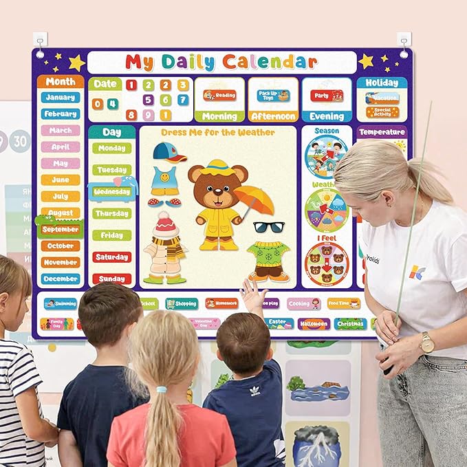 AKAYOK My Daily Calendars Felt Board for Toddlers - Classroom Calendar for Preschool & Homeschool- Circle Time Calendars & Weather Station - Kids Calendar for Preschool Learning Activity