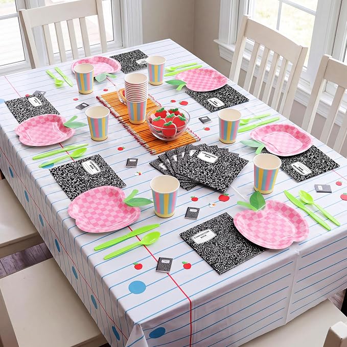 Reallnaive 146 Pcs Preschool Kindergarten Graduation Party Decoration Pastel Apple Paper Plate Teacher First Day Back to School Party 24 Set Disposable Tableware Tablecloth for Classroom Pre K Grad