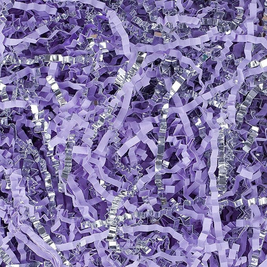 TANMWZK Crinkle Cut Paper Shred Filler 2 LB Gift Wrapping & Gift Basket Filler for Christmas,Halloween & Wedding Decorations,Easter Basket Grass Filler,Crafting Activities (Light purple and Silver)