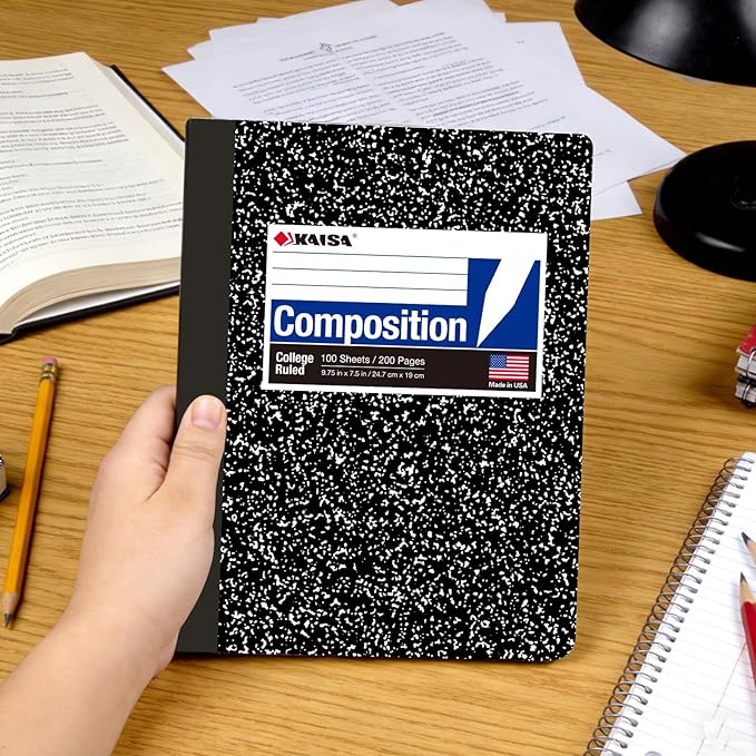 KAISA Composition Notebooks 100Sheets Comp Book, College Ruled, 9.75x7.5inch, Classic Marble Primary Composition Notebook, 20Pads, C10001C