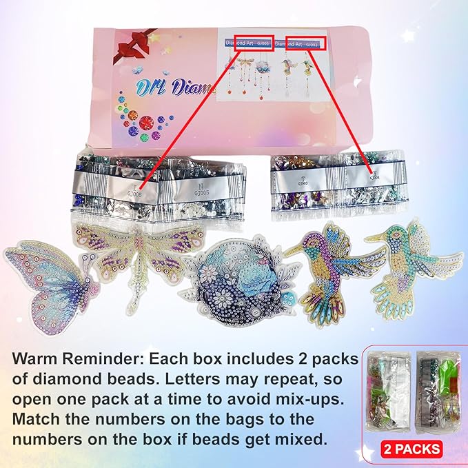 5Pcs Diamond art Kits for Kids/Adults, Crafts for Kids Ages 8-12, DIY Diamond Painting art Wind Chimes Crystal Window Suncatcher Craft, Birthday Gifts for 7 8 9 10 11 Year Old Girls, Home Garden Decor
