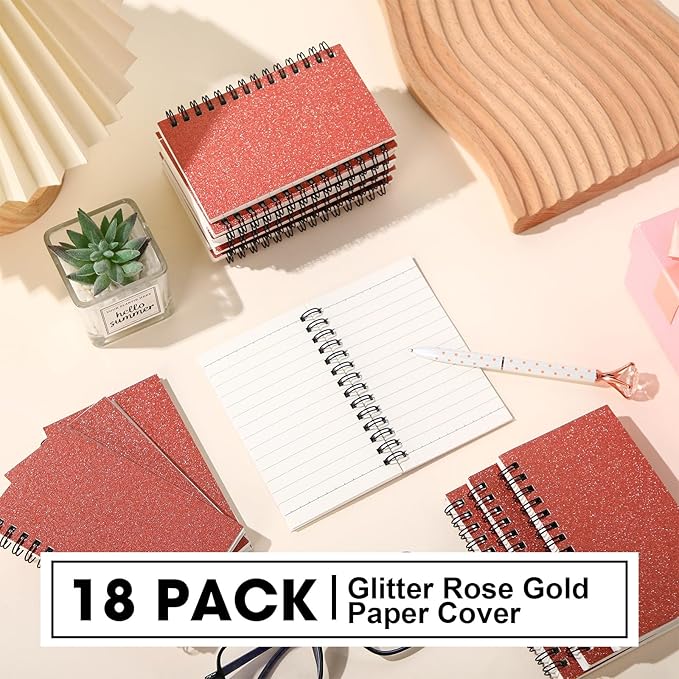 Jutom 18 Pcs Small Spiral Notebooks Memo Pads 3x5 Bulk Small Pocket Notebooks Mini Notepads with Lined Pages Mini Journals for Office School Work Supplies, 120 Pages (Rose Gold)