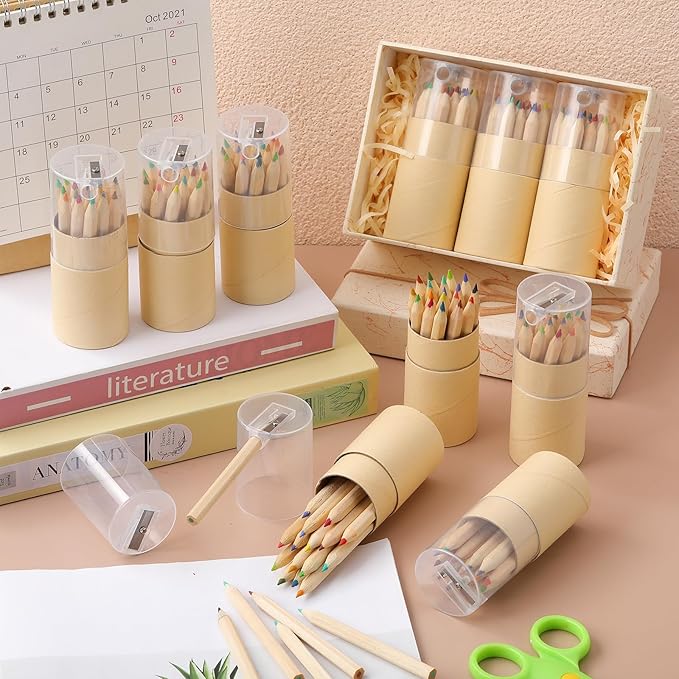 AmazingSpark 432 Pieces 18 Color Mini Drawing Colored Pencils Bulk with Sharpener Portable Color Pencils Set 3.35 Inch in Tube Drawing Pencil for Coloring Sketching Painting Supplies