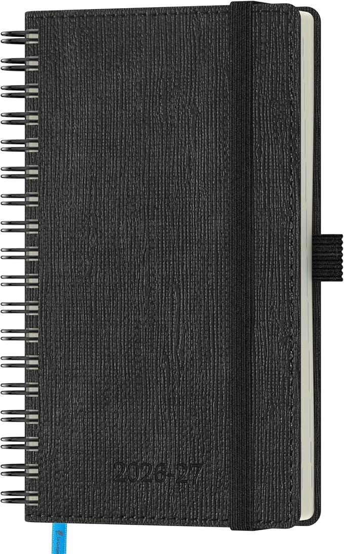 2026-2027 Planner, Daily Weekly Monthly Academic Planner, 18 Months Spiral Bound Agenda, 6.5" x 3.75", Vertical Layout, Calendar Planner, Vegan Leather Soft Cover, Black