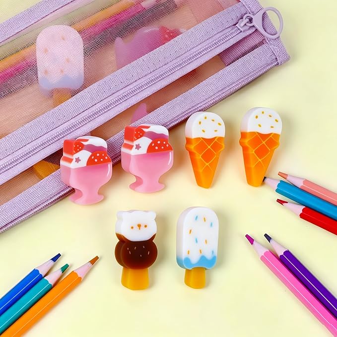 Smilo Scented Ice Cream Erasers 8 Pack - Realistic Food Shape Novelty Pencil Erasers, Classroom Prizes, Goodie Bag Fillers, Homework Rewards & Gifts