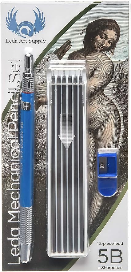 Leda Art 2.0 mm Mechanical Drafting Pencil Set with 12 Lead Refills & Sharpener – Best Mechanical Pencil for Drawing, Sketching & Mixed Media Art