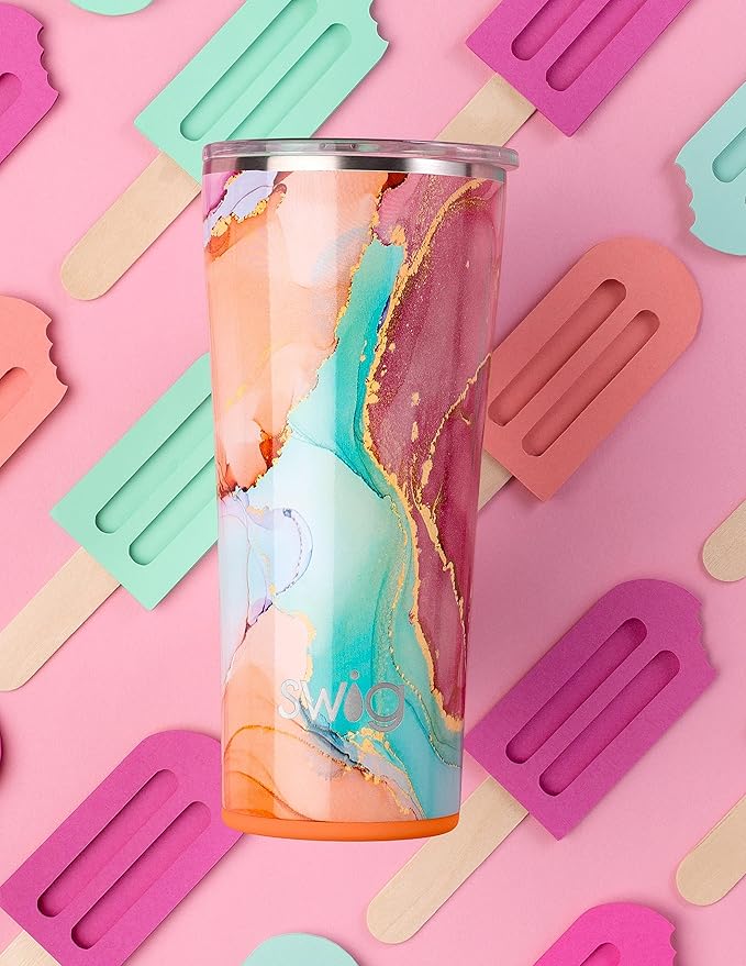 Swig Life 22oz Insulated Tumbler, Travel Coffee Tumbler with Lid, Cup Holder Friendly Travel Coffee Mug, Stainless Steel (Dreamsicle)