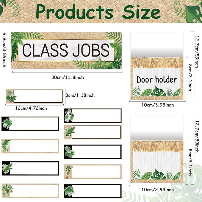81 Piece Simply Boho Greenery Class Jobs Bulletin Board Greenery Classroom Jobs Pocket Chart Set Teacher's Helper Chalkboard Decor Classroom Bulletin Board Set Wall Decoration for Back to School