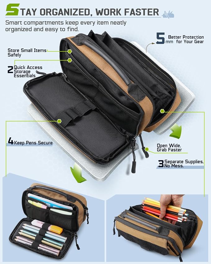 RXW Pencil Case Pouch for School, Office, Travel & EDC Organization | Large Capacity, 3-Layer Compartments, Tactical MOLLE Attachment, Everything Organized, Quick Access, Secure Storage