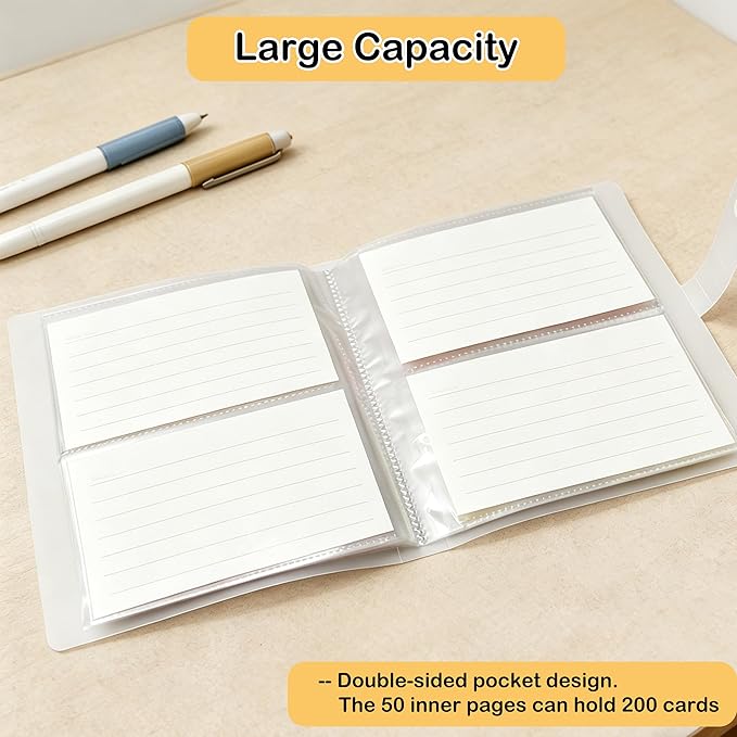 3x5 Index Card Holder, Holds 200 Pieces Cards, Clear Card Binder, Flashcard Organizers and Notecard Holder, Organizer Book Binder for Note, Study and Recipe (3x5)