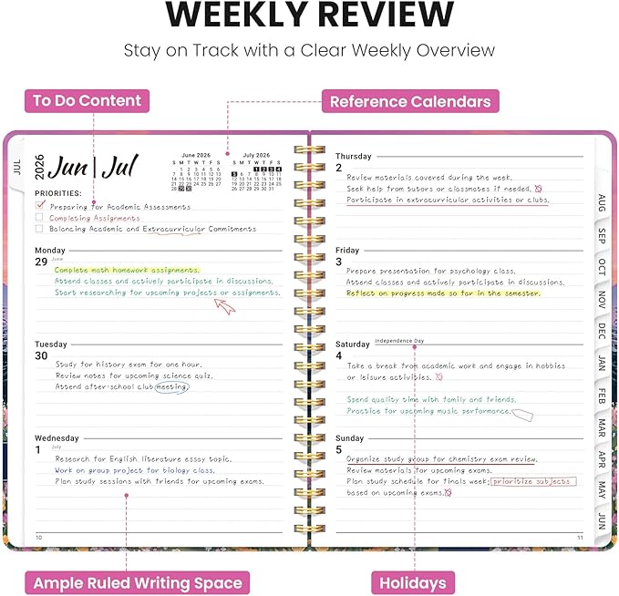 Planner 2026-2027, Hardcover Monthly and Weekly Academic Planner July 2026 - June 2027, Teacher and Student Calendar Agenda Book with Tabs, A5 (6.3" x 8.5"), Ideal for School and Office, Dreamscape Hills