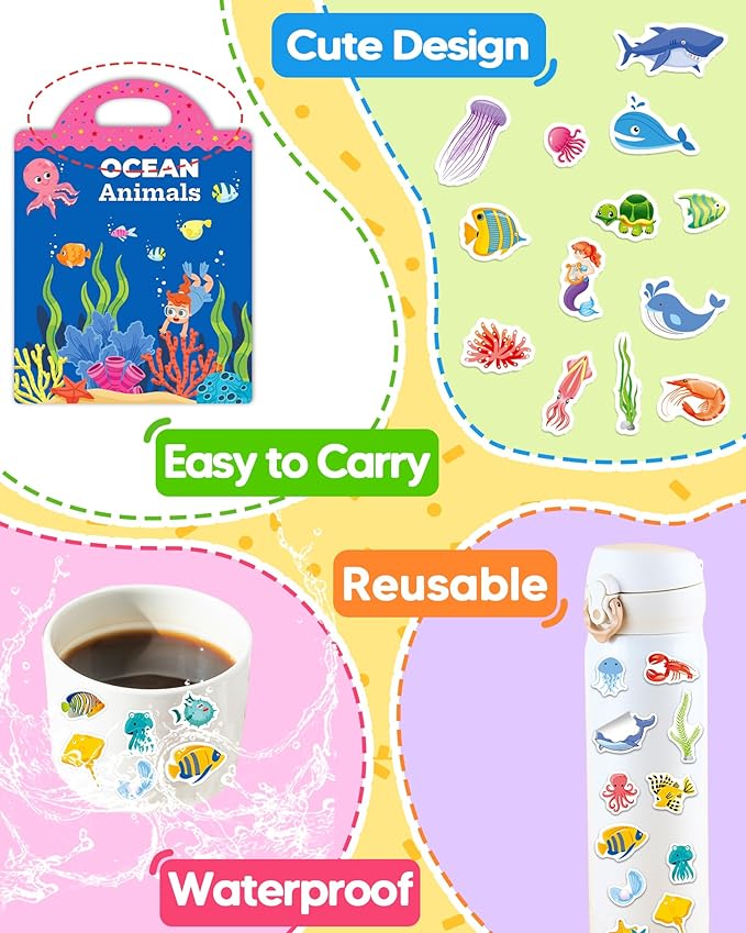 Benresive Reusable Sticker Book for Toddlers & Stickers for Kids, Toddler Travel Toys, Craft Activities, Boys & Girls Birthday Gifts